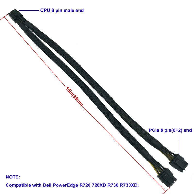 COMeap GPU Power Cable for Dell PowerEdge R720 720XD R730, CPU 8 Pin Male to Dual 8 Pin(6+2) Male PCIe Power Adapter for NVIDIA Tesla GPU J30DG 15-inch(38cm) - Image 4